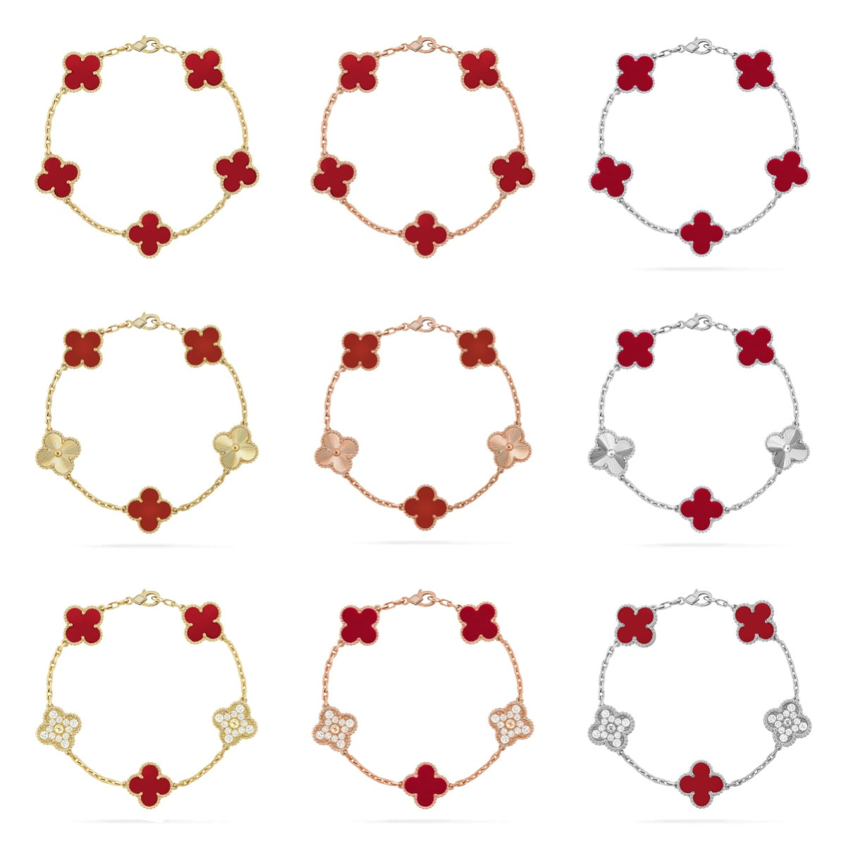 [Elara jewelsry ] CLOVER 5 MOTIF RED CORNELIAN BRACELET COLLECTION
