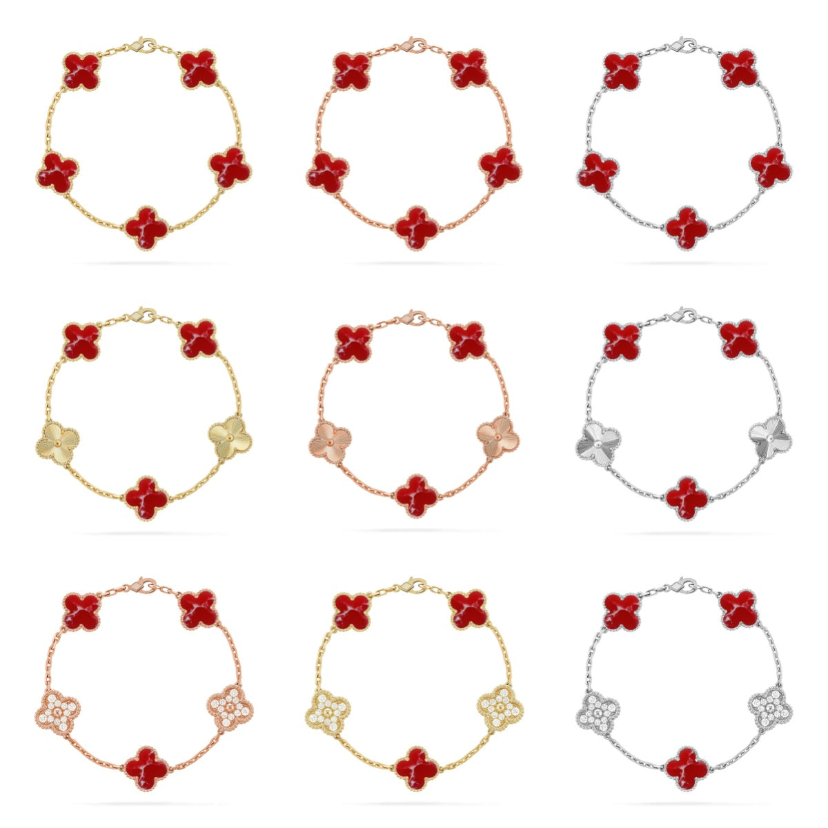 [Elara jewelsry ]CLOVER 5 MOTIF RED PATTERN BRACELET COLLECTION