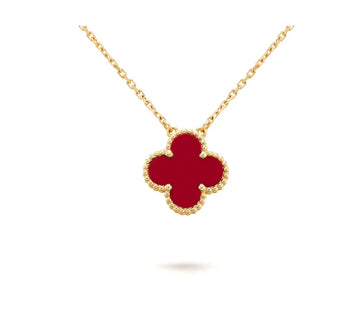 [Elara jewelsry ]CLOVER 15MM CARNELIAN SINGLE FLOWER NECKLACE
