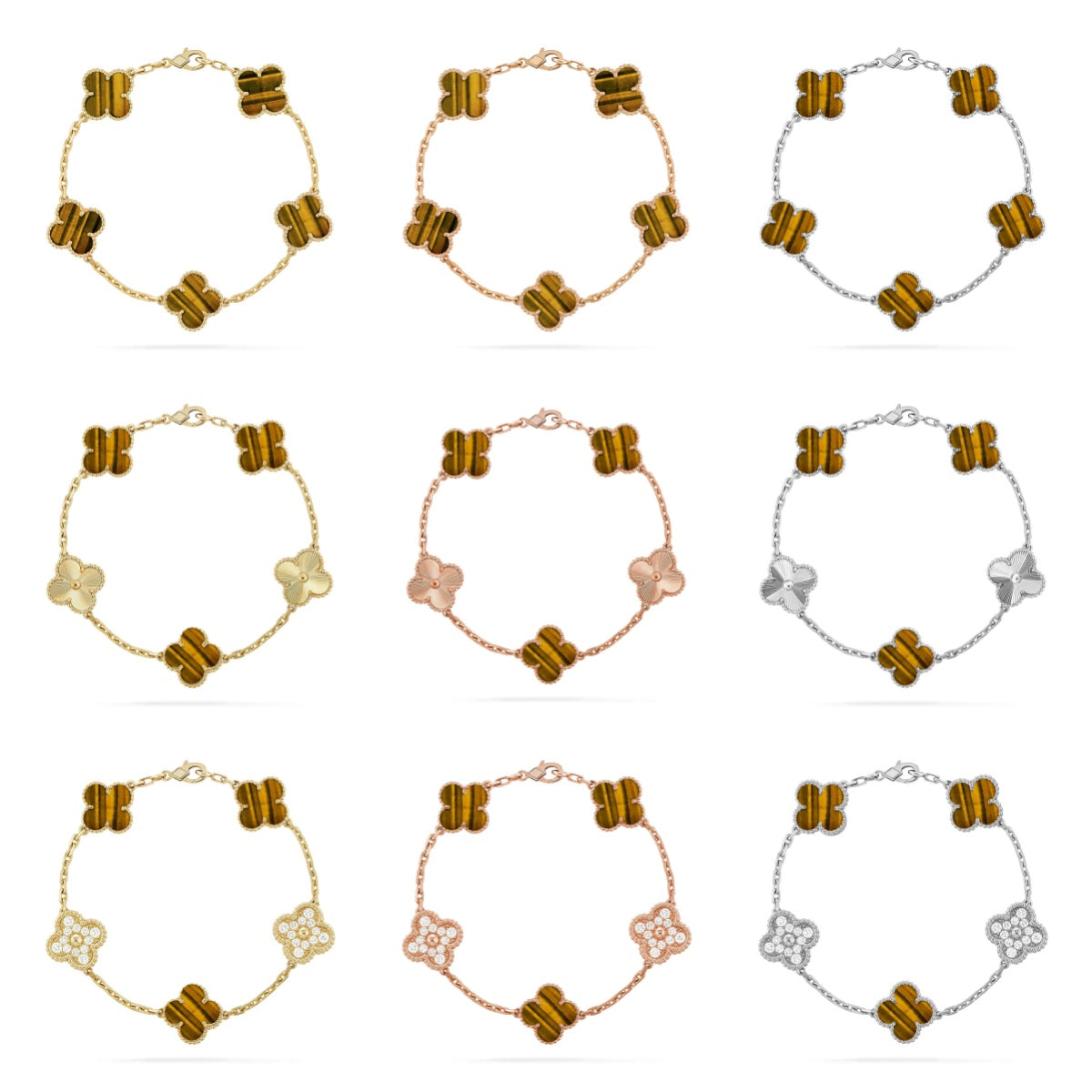 [Elara jewelsry ] CLOVER 5 MOTIFS TIGER EYE BRACELET COLLECTION