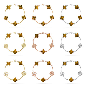 [Elara jewelsry ] CLOVER 5 MOTIFS TIGER EYE BRACELET COLLECTION