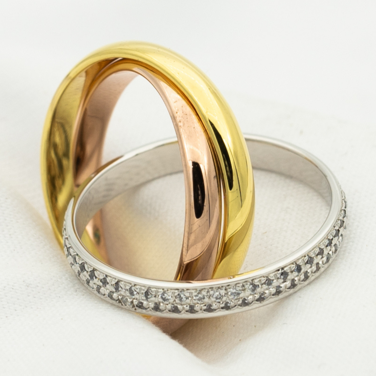 [Elara jewelsry ]TRINITY RING GOLD PINK GOLD SILVER DIAMONDS