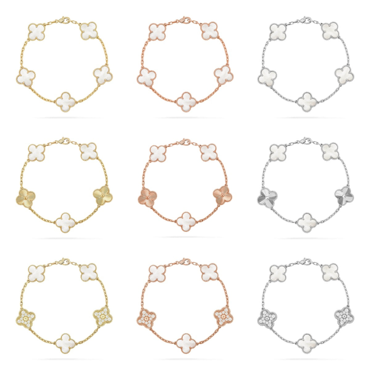 [Elara jewelsry ]CLOVER WHITE PEARL MOP 5 MOTIF BRACELET COLLECTION