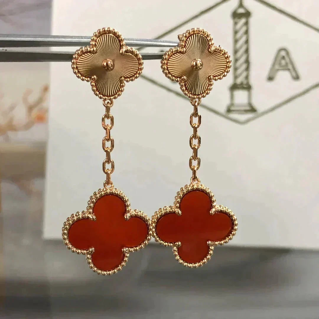 [Elara jewelsry ]CLOVER 2 MOTIF  LASER CARNELIAN EARRINGS