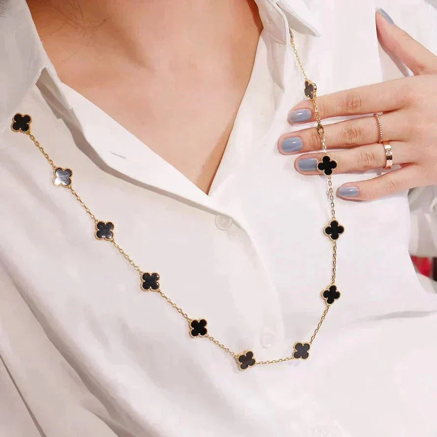 [Elara jewelsry ]CLOVER 20 MOTIFS ONYX NECKLACE