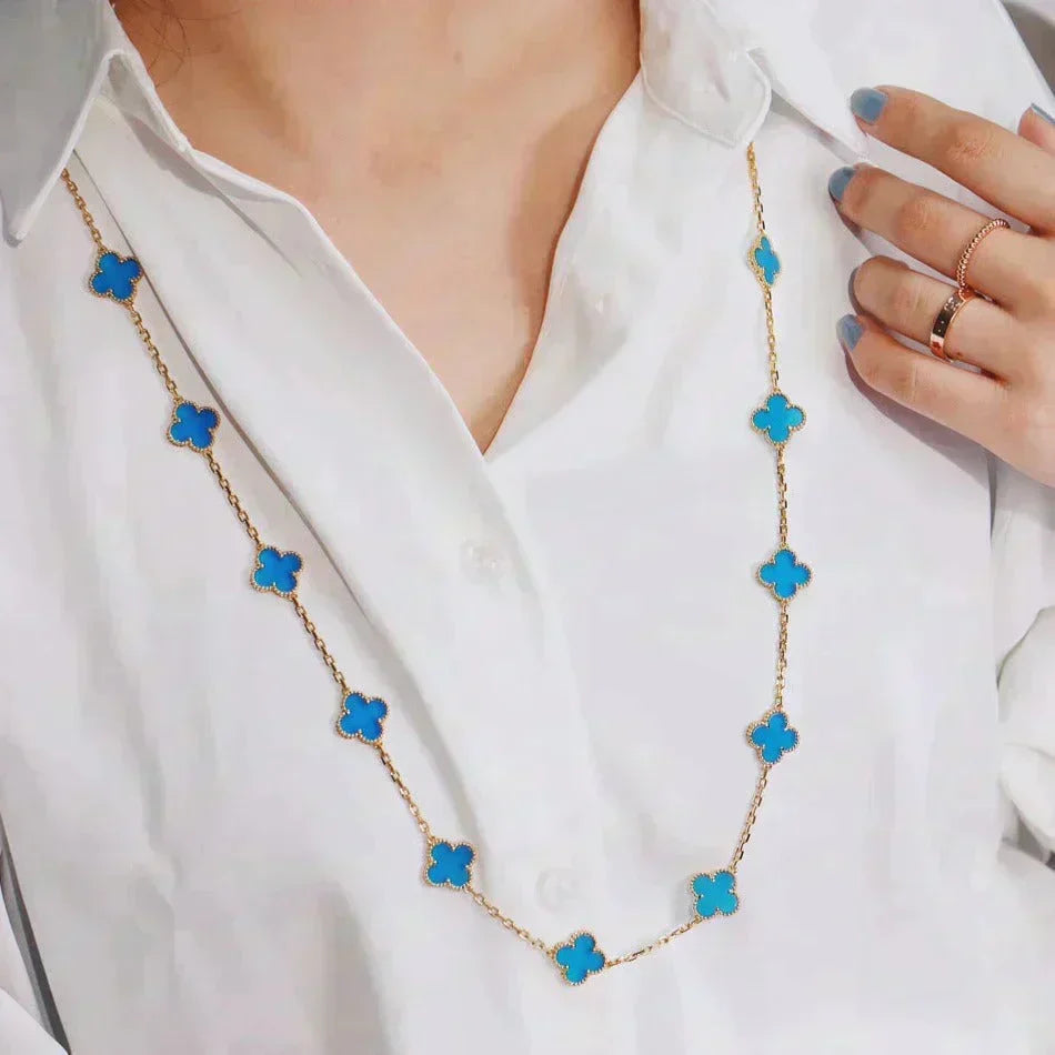 [Elara jewelsry ]CLOVER 20 MOTIFS BLUE AGATE GOLD