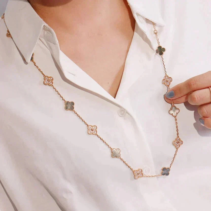 [Elara jewelsry ]CLOVER 20 MOTIFS DARK MOP DIAMOND  NECKLACE