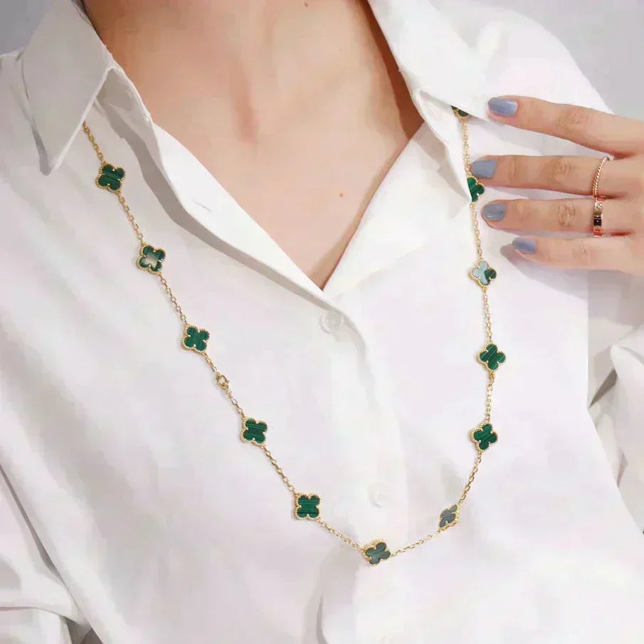 [Elara jewelsry ]CLOVER 20 MOTIFS MALACHITE GOLD