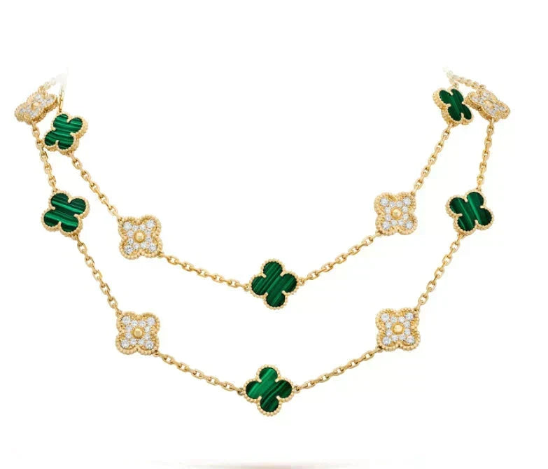 [Elara jewelsry ]CLOVER 20 MOTIFS MALACHITE DIAMOND NECKLACE