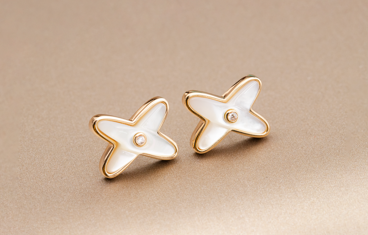 [Elara jewelsry ]JEUX DE WHITE MOP ROSE GOLD DIAMOND EARRINGS