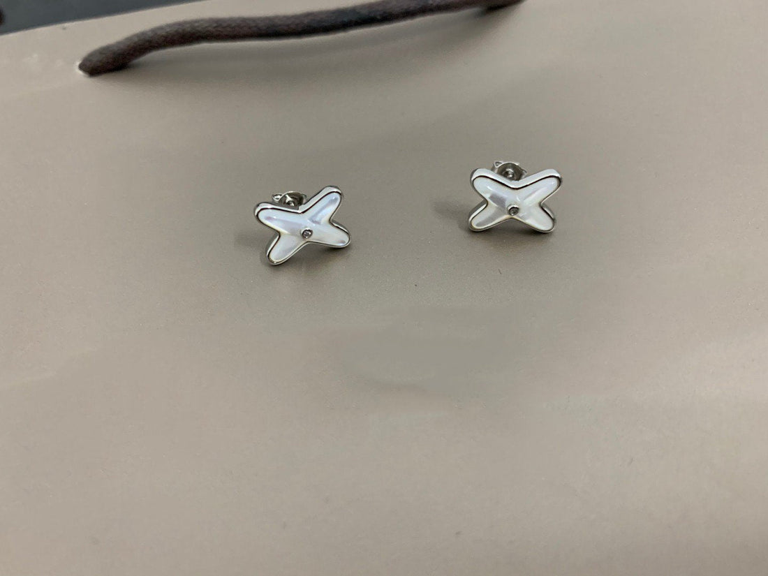 [Elara jewelsry ]JEUX DE WHITE MOP SILVER DIAMOND EARRINGS