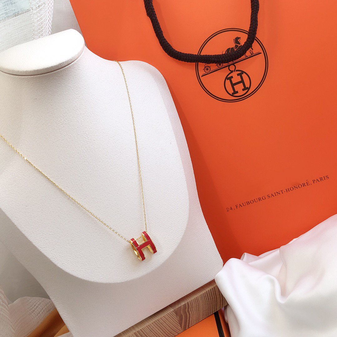 [Elara jewelsry ]HM CLIC RED ENAMEL GOLD NECKLACE