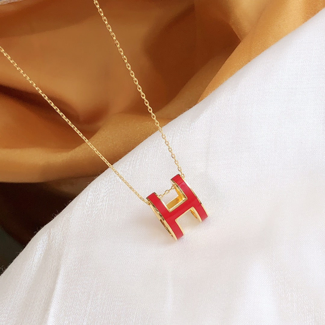 [Elara jewelsry ]HM CLIC RED ENAMEL GOLD NECKLACE