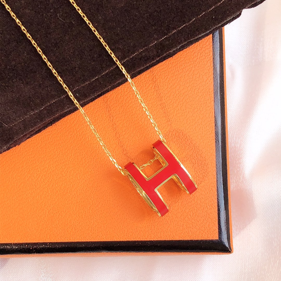 [Elara jewelsry ]HM CLIC RED ENAMEL GOLD NECKLACE