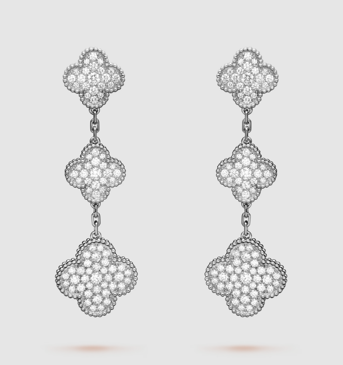 [Elara jewelsry ]CLOVER 3 MOTIF DIAMOND SILVER DROP EARRINGS