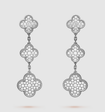 [Elara jewelsry ]CLOVER 3 MOTIF DIAMOND SILVER DROP EARRINGS