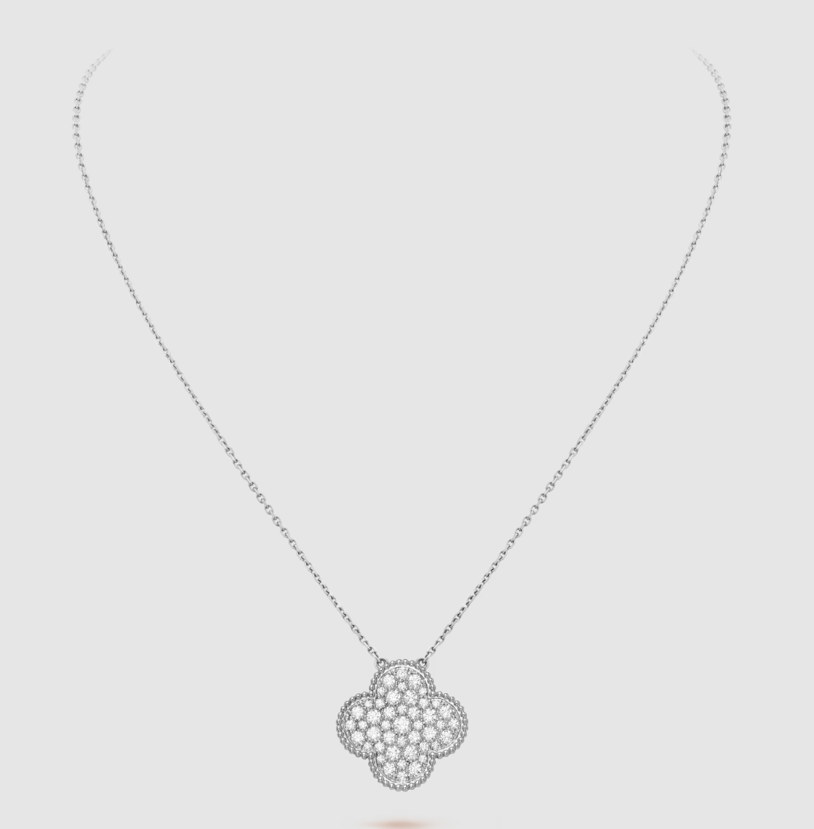 [Elara jewelsry ]CLOVER 25MM LARGE PENDANT DIAMOND PAVED SILVER NECKLACE