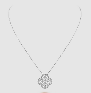 [Elara jewelsry ]CLOVER 25MM LARGE PENDANT DIAMOND PAVED SILVER NECKLACE