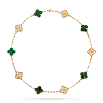 [Elara jewelsry ]CLOVER 10 MOTIFS MALACHITE DIAMOND NECKLACE
