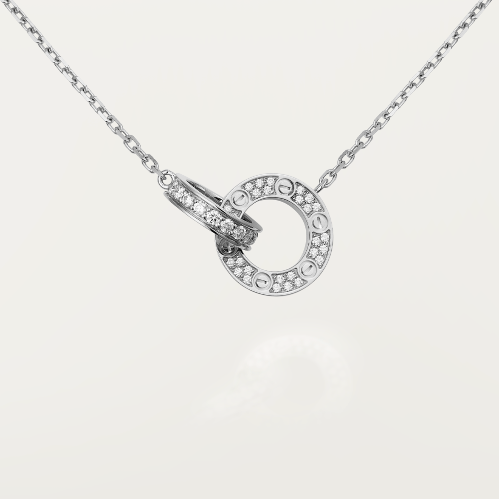 [Elara jewelsry ]LOVE 7.6MM NECKLACE ROSE GOLD AND SILVER  FULL DIAMOND