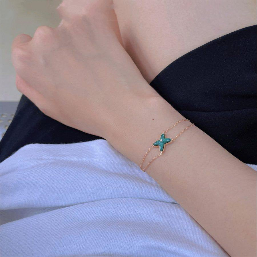 [Elara jewelsry ]JEUX BRACELET MALACHITE PINK GOLD 1 DIAMOND