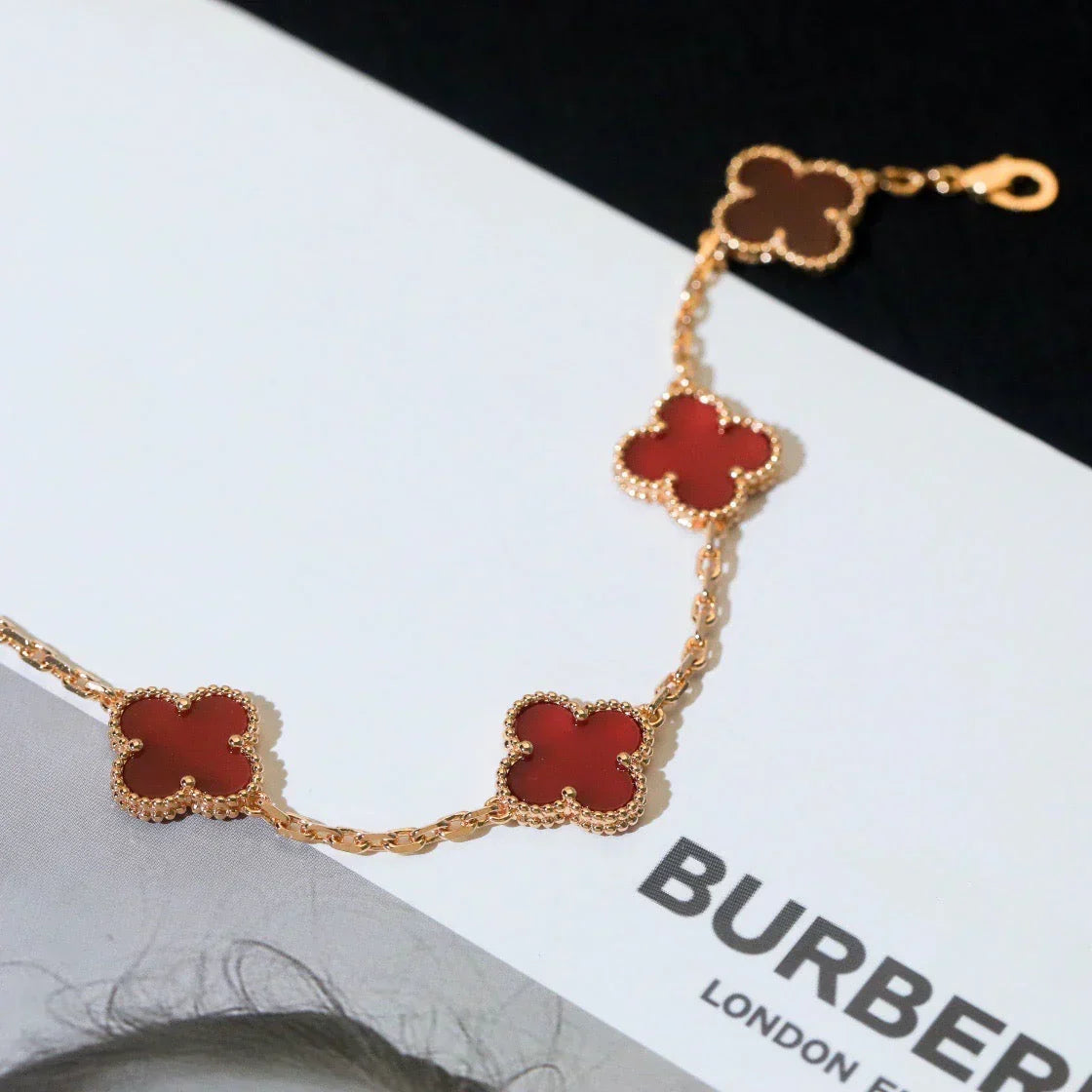 [Elara jewelsry ] CLOVER 5 MOTIF RED CORNELIAN BRACELET COLLECTION