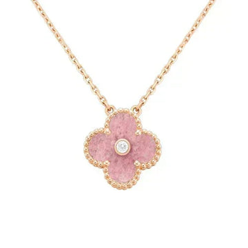 [Elara jewelsry ]CLOVER 15MM DIAMOND RHODONITE NECKLACE