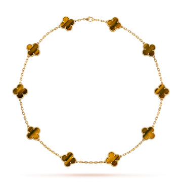 [Elara jewelsry ]CLOVER 10 MOTIFS TIGER EYE NECKLACE