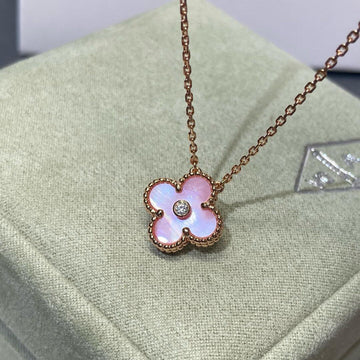 [Elara jewelsry ]CLOVER 15MM DIAMOND PINK MOP NECKLACE