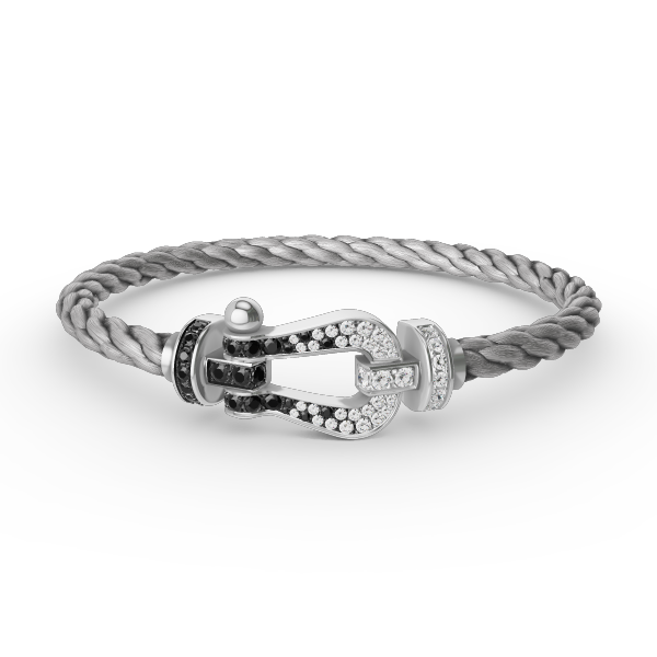 [Elara jewelsry ]FORCE LARGE HORSESHOE BLACK WHITE DIAMOND BRACELET SILVER