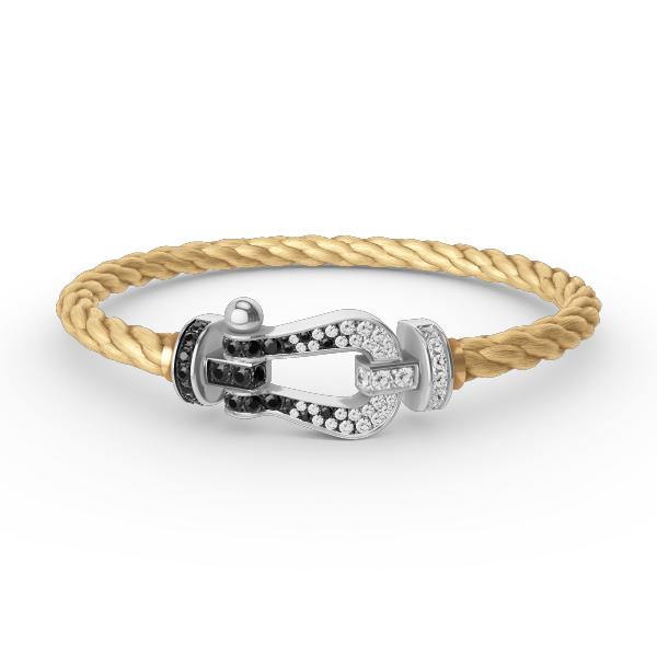 [Elara jewelsry ]FORCE LARGE HORSESHOE BLACK WHITE DIAMOND BRACELET SILVER