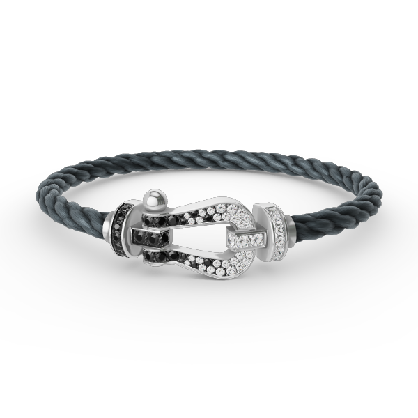 [Elara jewelsry ]FORCE LARGE HORSESHOE BLACK WHITE DIAMOND BRACELET SILVER