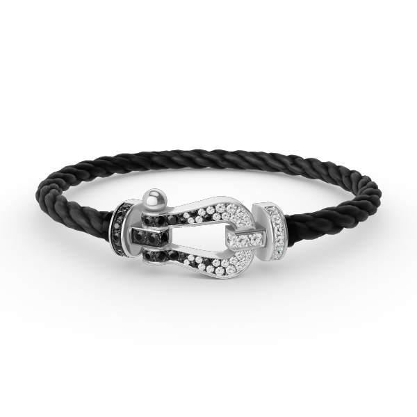 [Elara jewelsry ]FORCE LARGE HORSESHOE BLACK WHITE DIAMOND BRACELET SILVER
