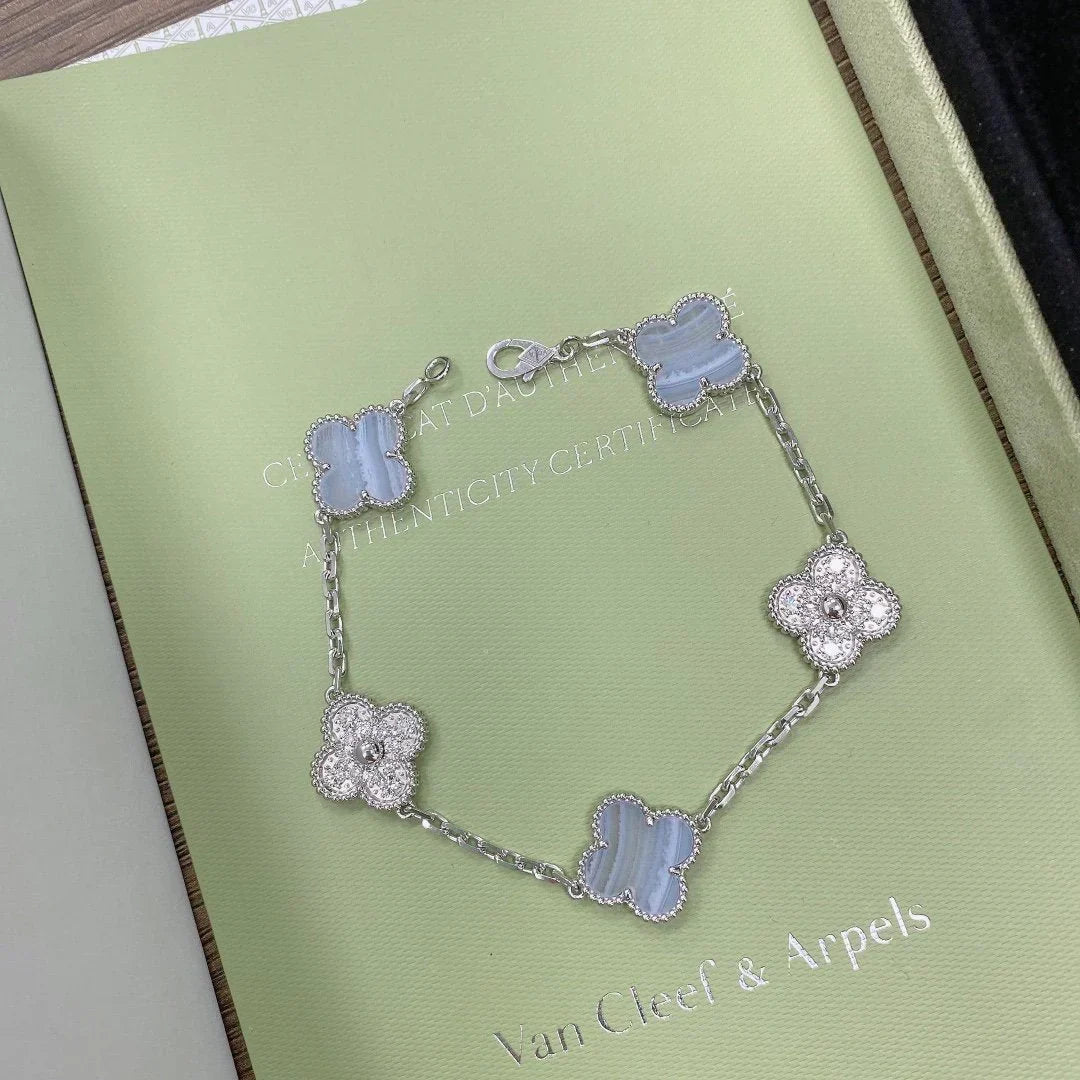 [Elara jewelsry ] CLOVER 5 MOTIF PURPLE CHALCEDONY BRACELET COLLECTION