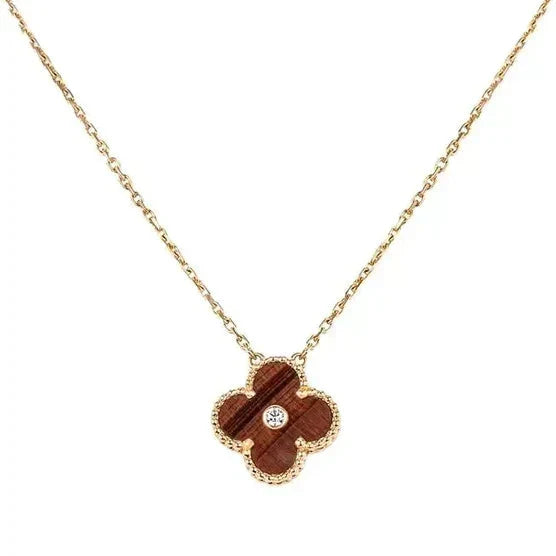 [Elara jewelsry ]CLOVER 15MM DIAMOND AND YELLOW TIGER'S EYE AGATE necklace