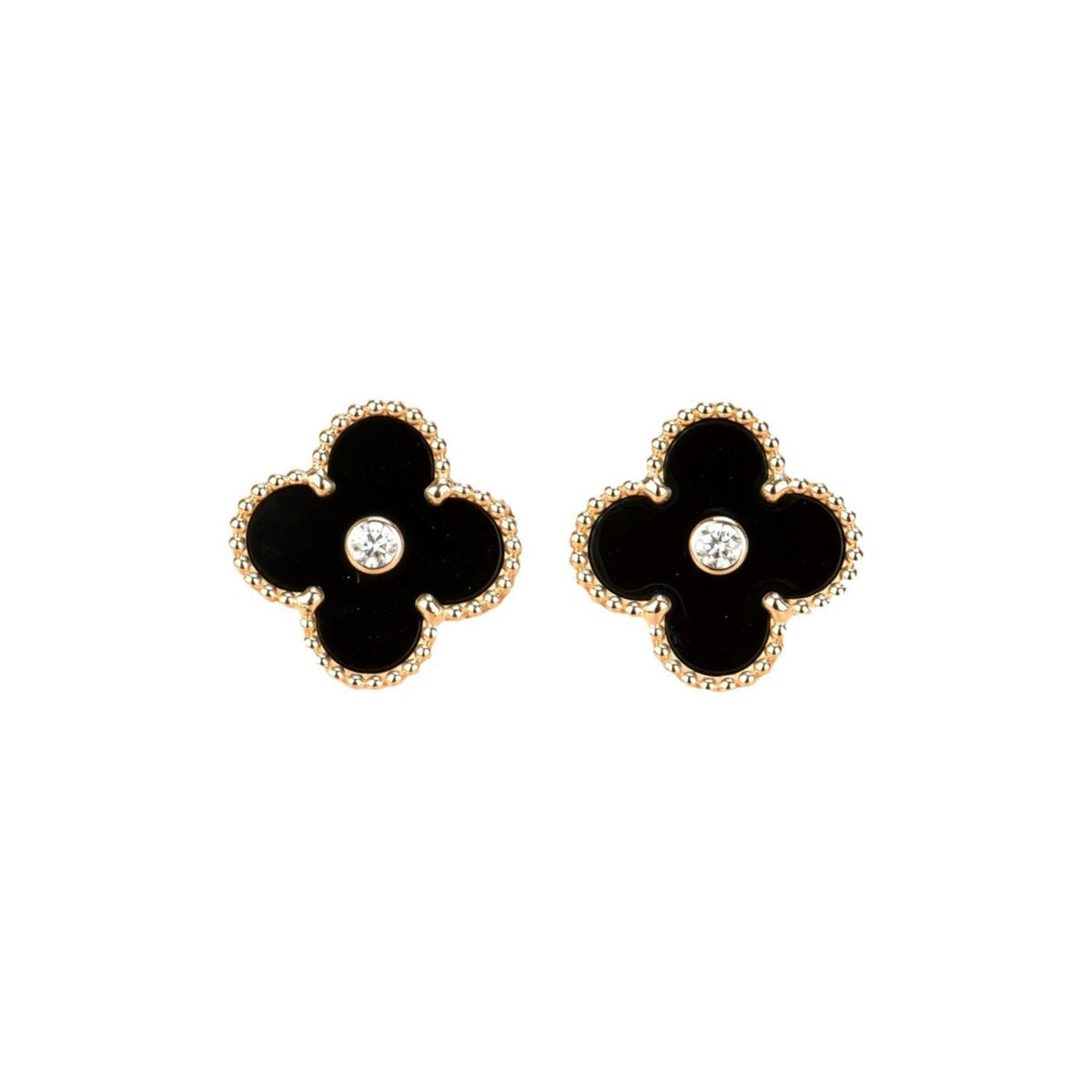 [Elara jewelsry ]CLOVER MEDIUM 1 MOTIFS ONYX DIAMOND EARRINGS