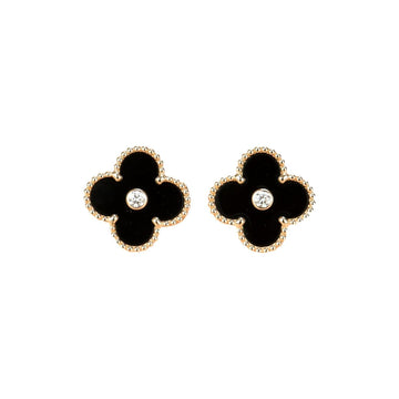[Elara jewelsry ]CLOVER MEDIUM 1 MOTIFS ONYX DIAMOND EARRINGS