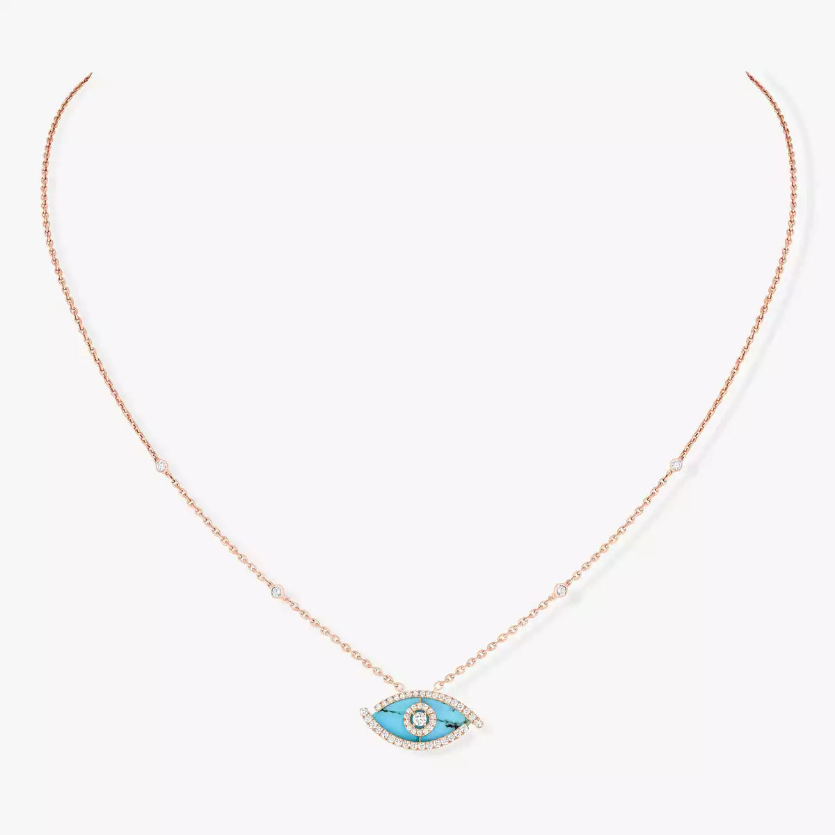 [Elara jewelsry]Lucky Eye Diamond Necklace in Rose Gold and Turquoise