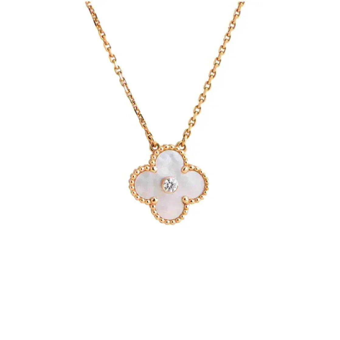 [Elara jewelsry ]CLOVER 15MM DIAMOND WHITE FRITILLARIA NECKLACE