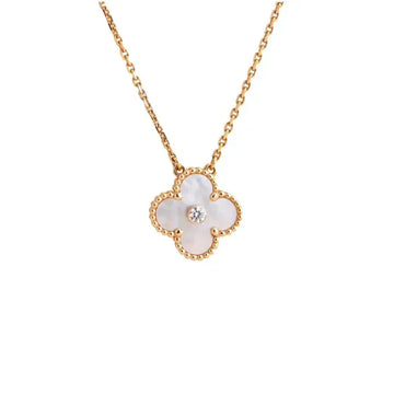 [Elara jewelsry ]CLOVER 15MM DIAMOND WHITE FRITILLARIA NECKLACE