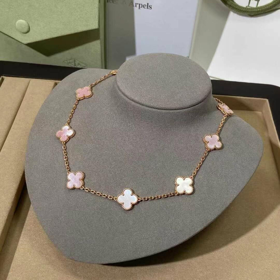 [Elara jewelsry ]CLOVER 10 MOTIFS PINK MOP NECKLACE