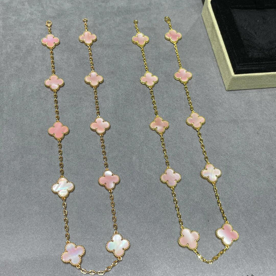 [Elara jewelsry ]CLOVER 10 MOTIFS PINK MOP NECKLACE