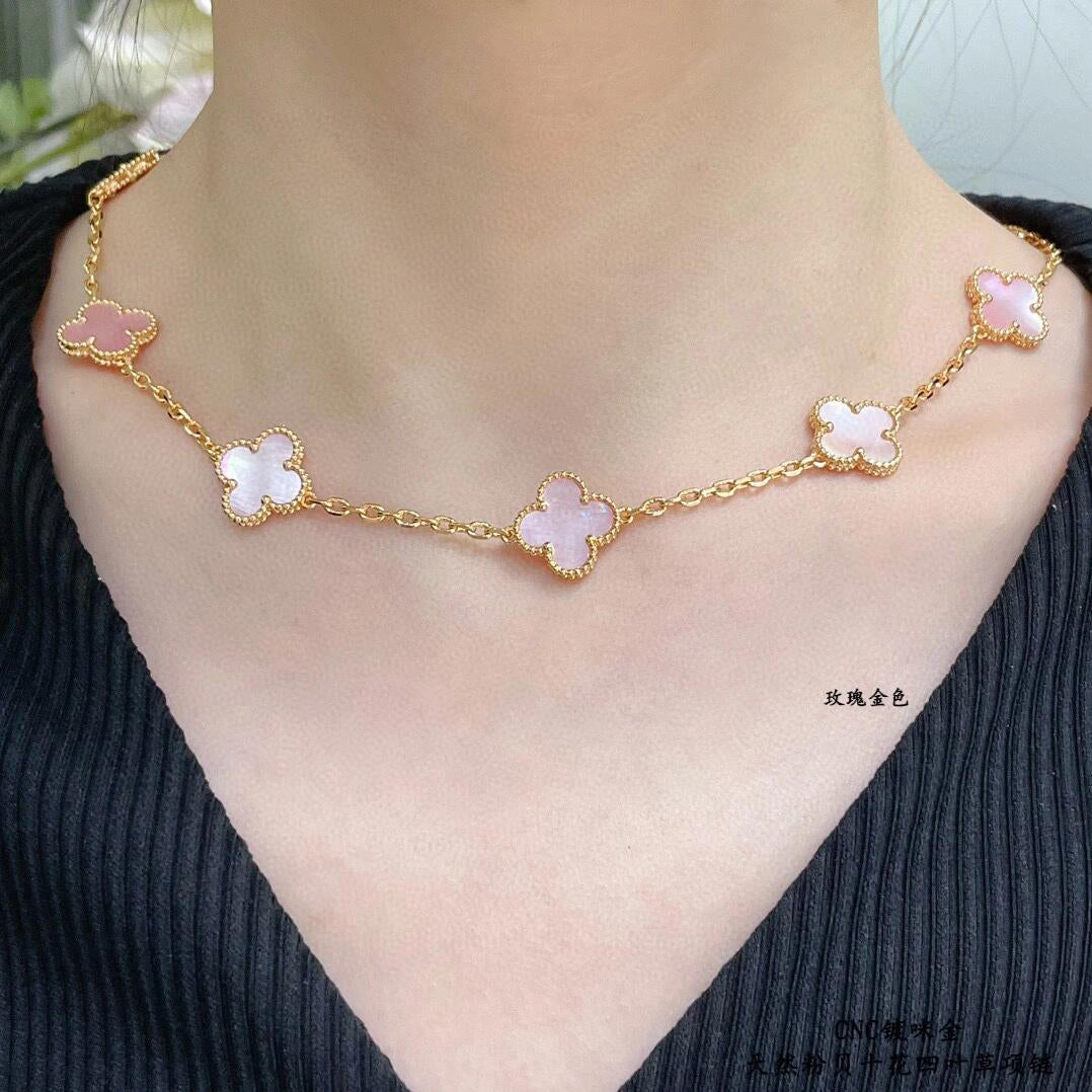 [Elara jewelsry ]CLOVER 10 MOTIFS PINK MOP NECKLACE