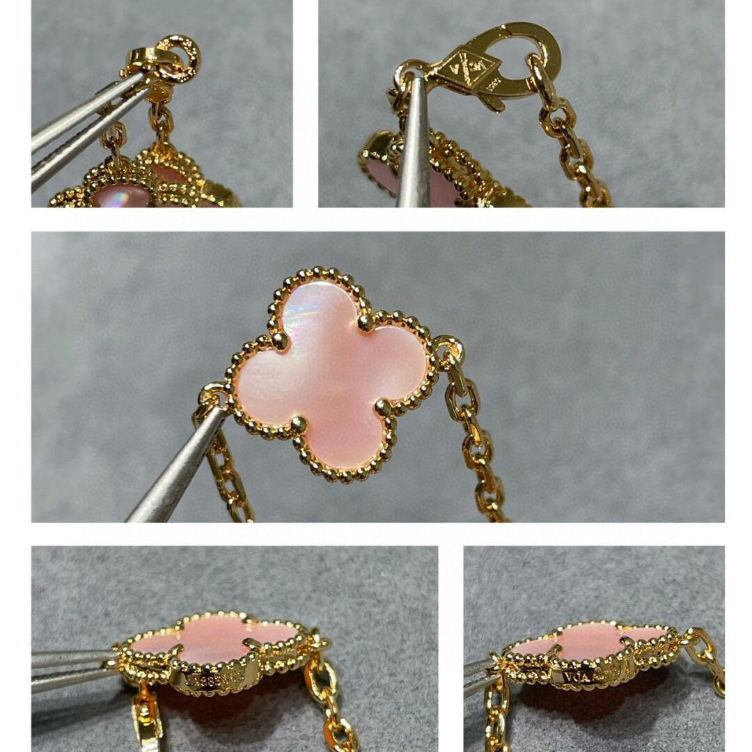 [Elara jewelsry ]CLOVER 10 MOTIFS PINK MOP NECKLACE