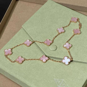 [Elara jewelsry ]CLOVER 10 MOTIFS PINK MOP NECKLACE