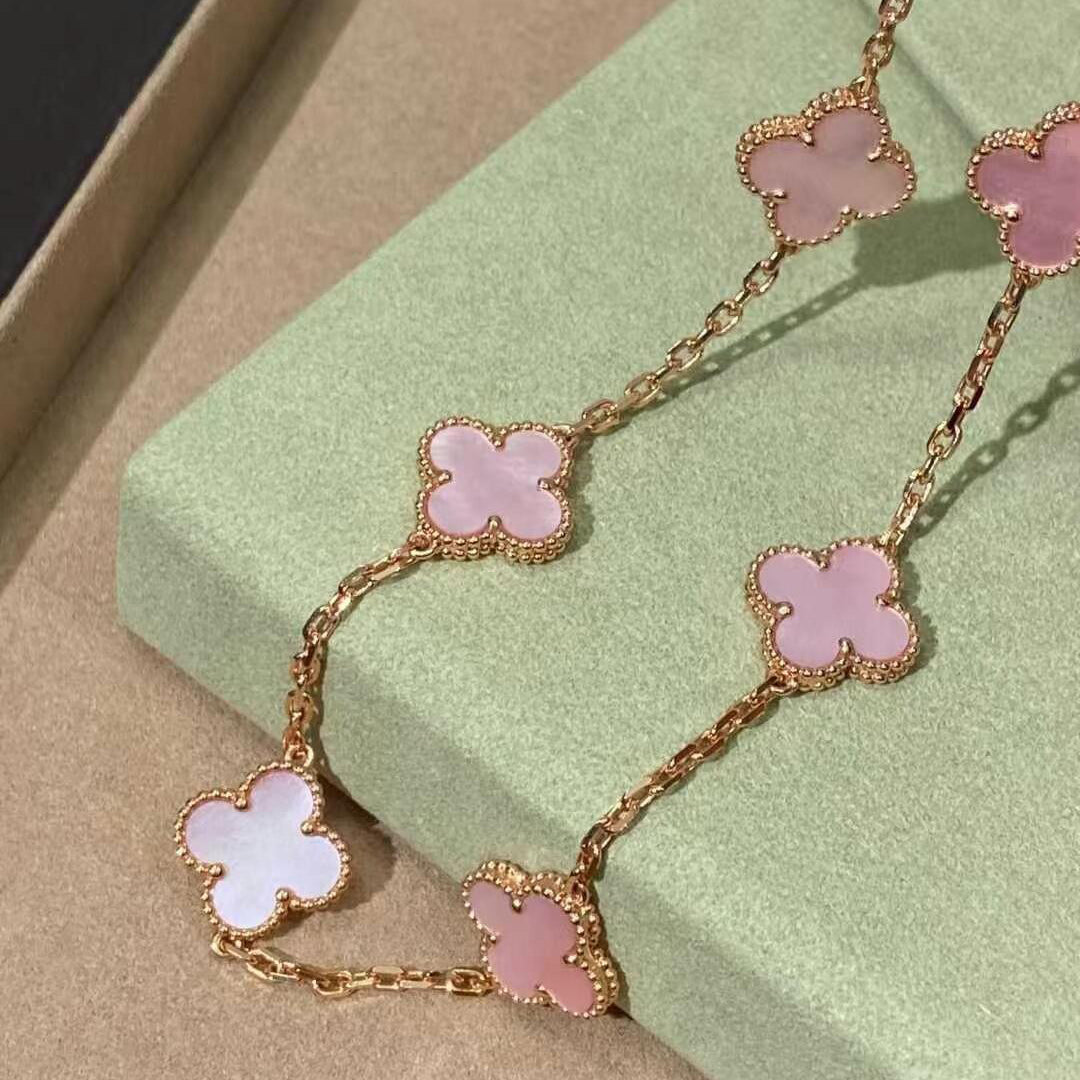 [Elara jewelsry ]CLOVER 10 MOTIFS PINK MOP NECKLACE