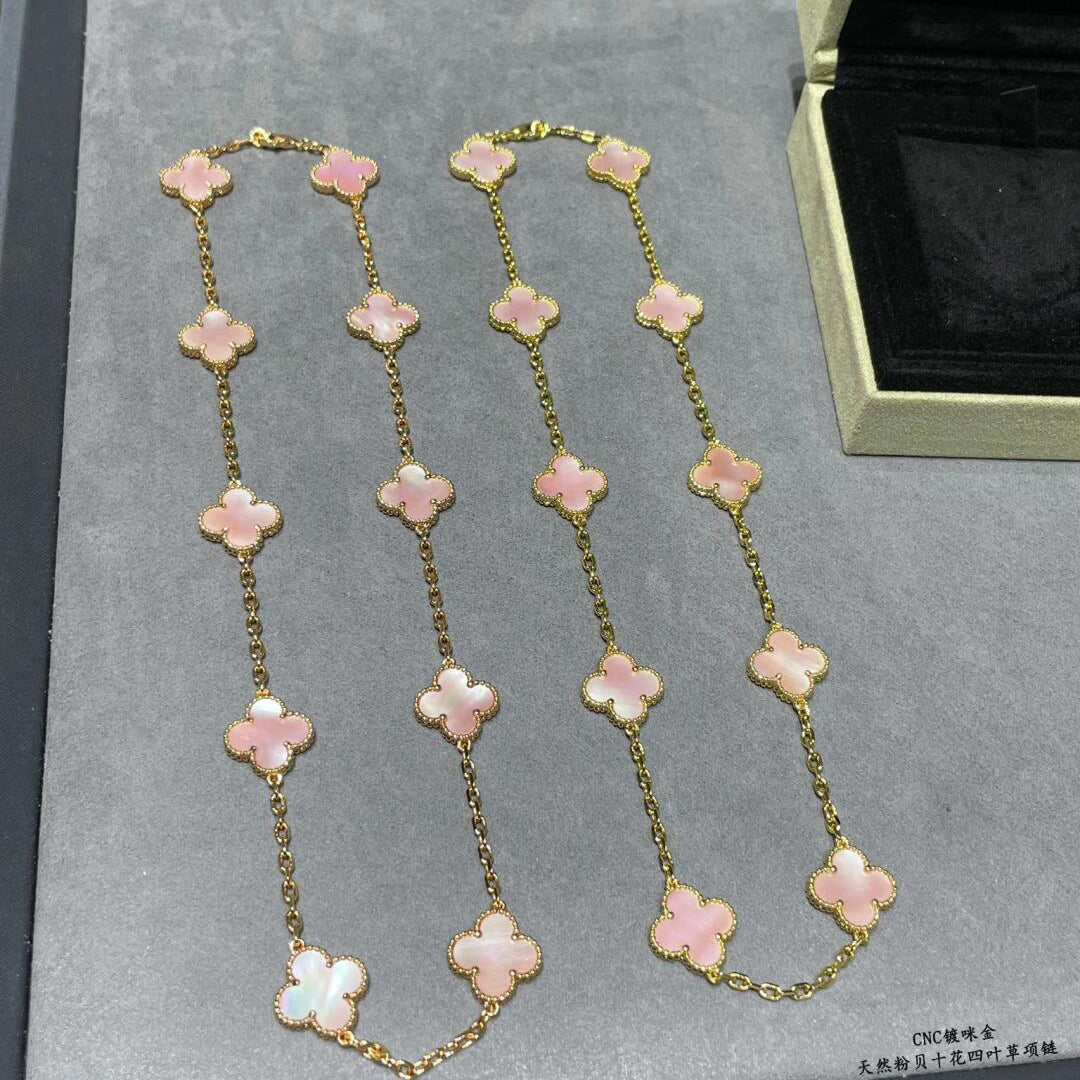[Elara jewelsry ]CLOVER 10 MOTIFS PINK MOP NECKLACE