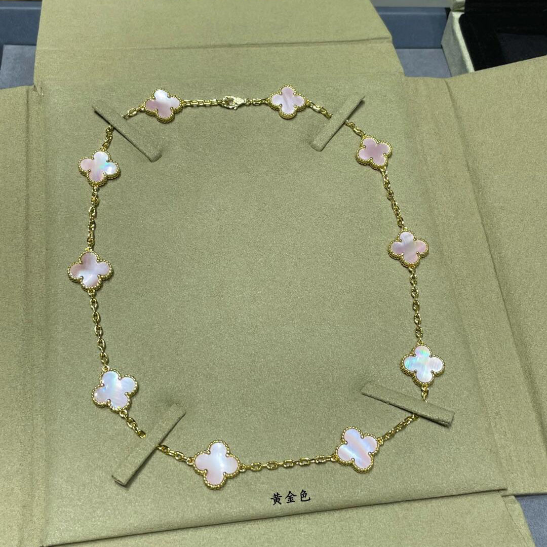 [Elara jewelsry ]CLOVER 10 MOTIFS PINK MOP NECKLACE