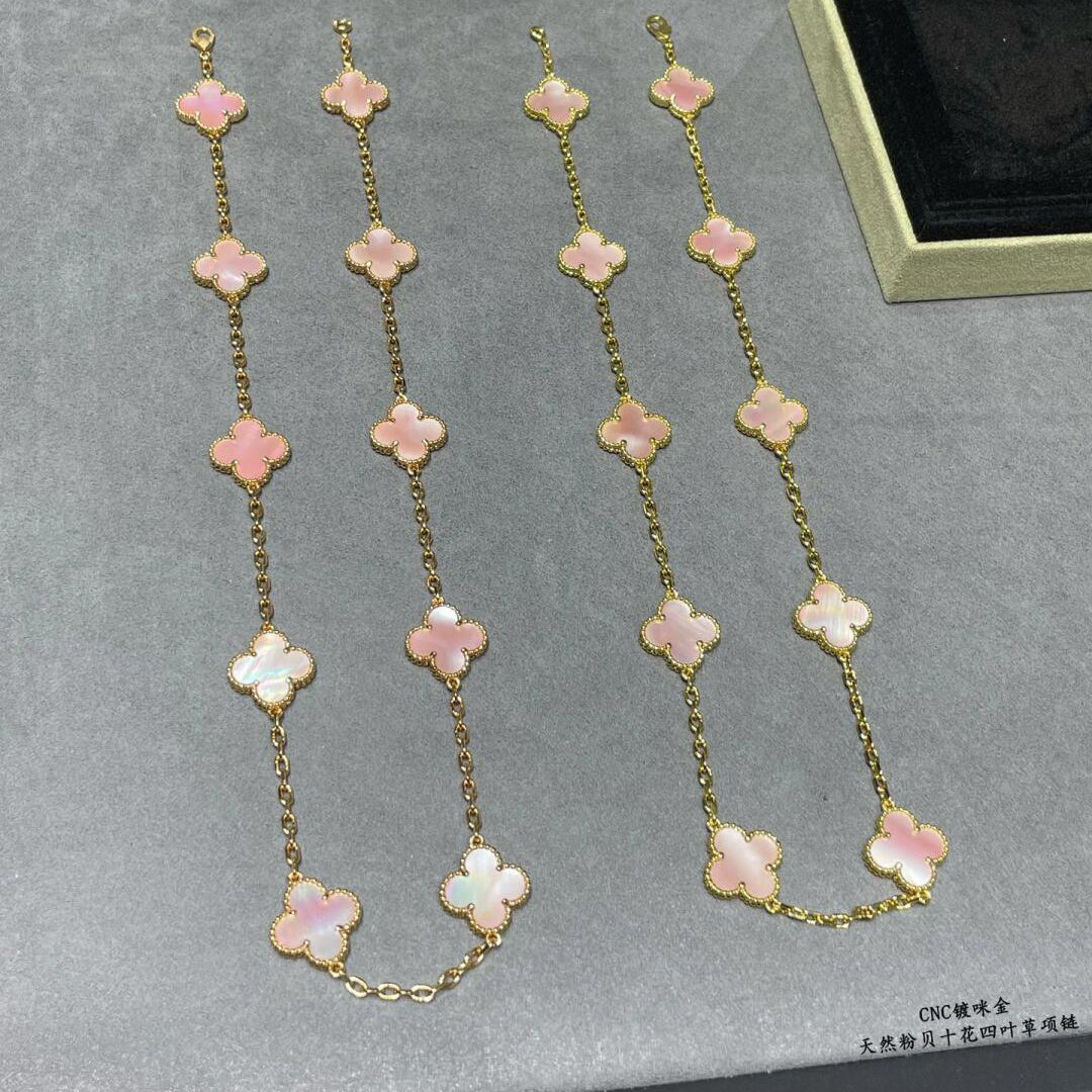 [Elara jewelsry ]CLOVER 10 MOTIFS PINK MOP NECKLACE