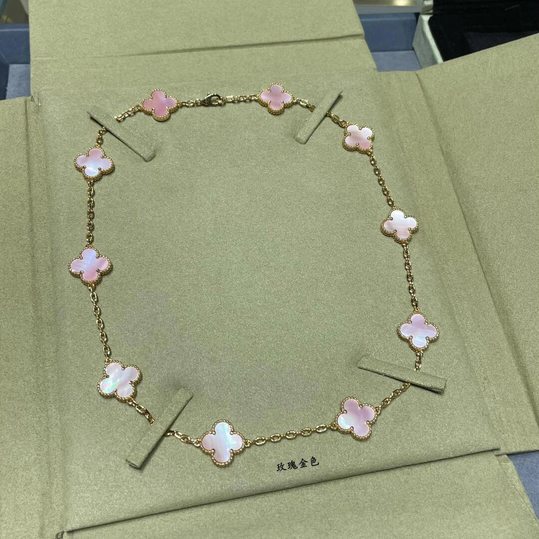 [Elara jewelsry ]CLOVER 10 MOTIFS PINK MOP NECKLACE